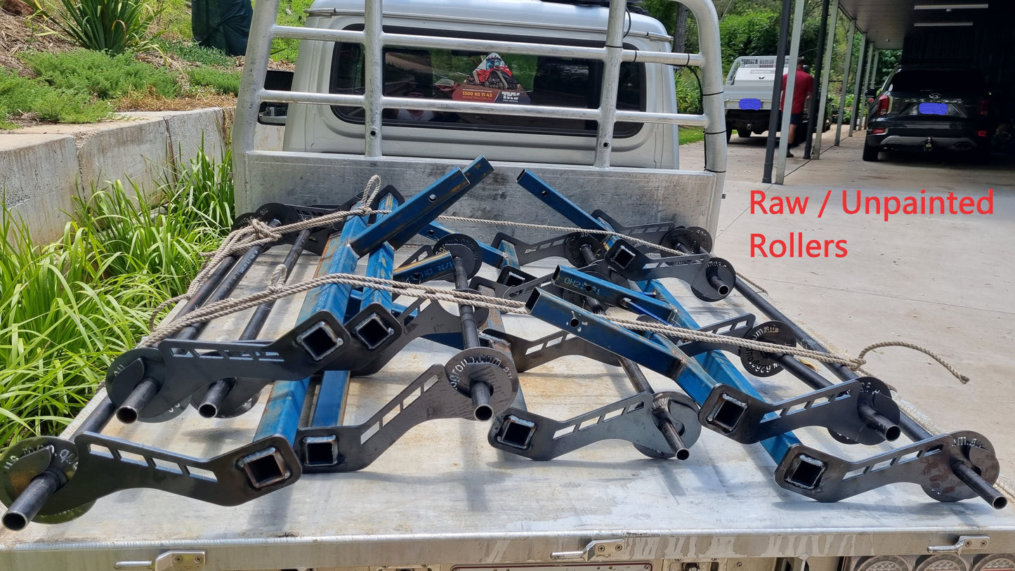 Raw steel unpainted barbed wire ring lock fencing wire unrollers - suit welded and galvanized rolls, mounts to ute towball or buggy, ATV UTV Quadbike