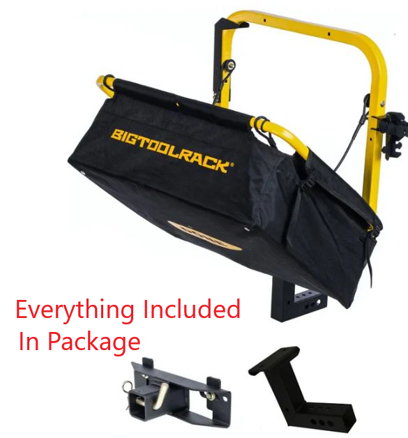 Entire package of yard rack with mounting hitch and tow hitch , storage bag for quadbike honda atv utv tractor Polaris mower Yamaha - you can see the extra mounting bracket if you dont have a tow hitch