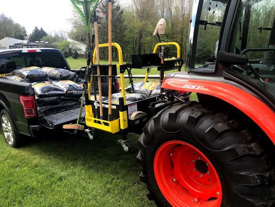 Kubota tractor using ultimate rack carry all tailgate to unload ute - carry feed bags, fertilizer  - use as ballast, picked up by 3 point linkage on cat 1 or 2 tractor