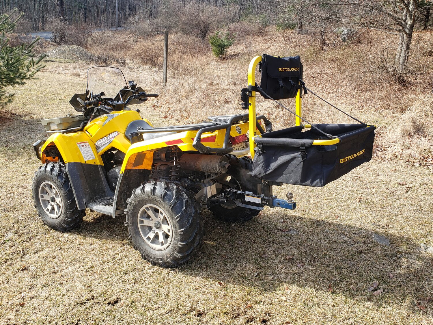 Big Tool Rack Yard Rack storage unit for mowers atv utv from 626 Group in Australia on Can-am quadbike on farm - also fits honda Kawasaki polaris Suzuki  crossfire CF moto BUG quadbikes - carry tools , feed , and more on your quadbike with the yard rack storage unit