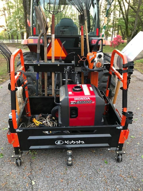 big tool rack ultimate rack loaded with tools, compressor , generator all stored on tractor carry all